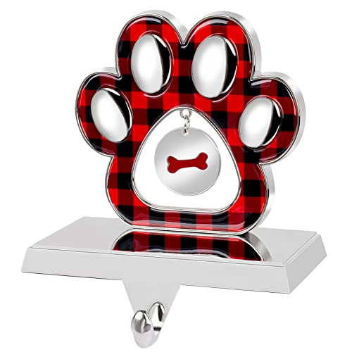 3D Silver Metal Dog Paw Christmas Stocking Holder with Bone Pendant