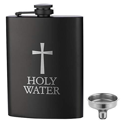 JXS 8oz Black Stainless Steel Hip Flask Leakproof Liquor Bottle with Funnel - Gift Pack