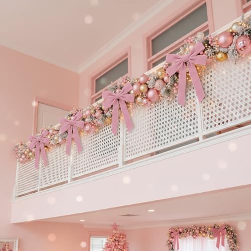 Soulchen Pink 12 Pcs 20in Christmas Garland Ties with Large Velvet Bows