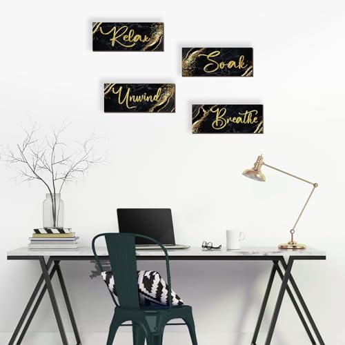 4-Piece Rustic Wooden Bathroom Wall Art Set - Relax Soak Unwind Breathe
