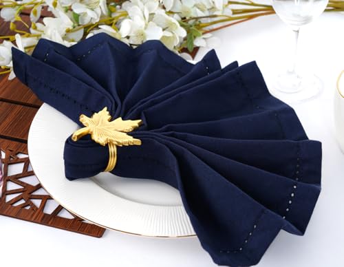 Navy Blue Hemstitch Cotton Dinner Napkins 18x18 Inches, Set of 12