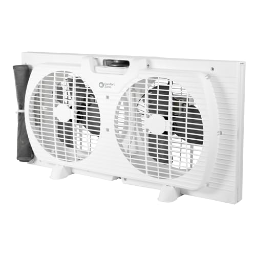 Comfort Zone 9-Inch 3-Speed Reversible Twin Window Fan with Bug Screen