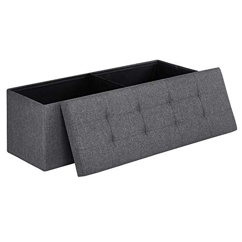 43-Inch Folding Storage Ottoman Bench - Tufted Lidded Chest, Dark Gray