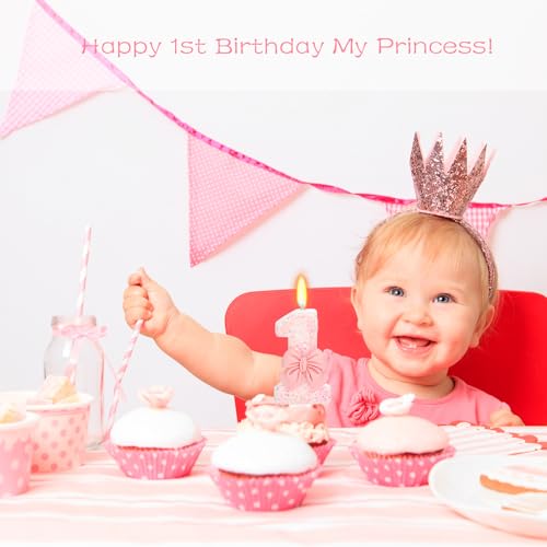 Pink Glitter Number 1 Birthday Candle with Bowknot - 3 Inch Cake Topper