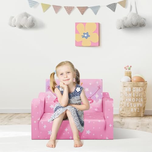 2-in-1 Foldable Toddler Sofa and Convertible Play Couch for Kids
