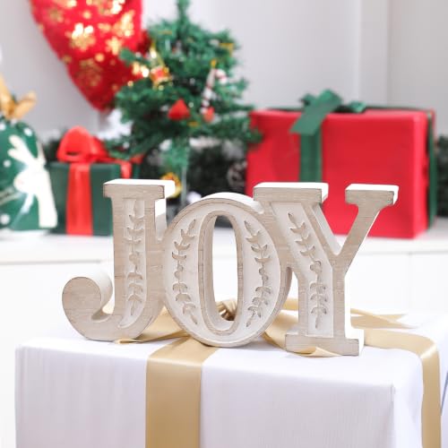 TRENDIN Joy Christmas Sign - Carved Rustic Wooden Decor, 9.3 x 4.3 inches, Multi