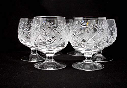 Set of 6 Russian Cut Crystal Brandy Snifters, Vintage Old-Fashioned Glassware