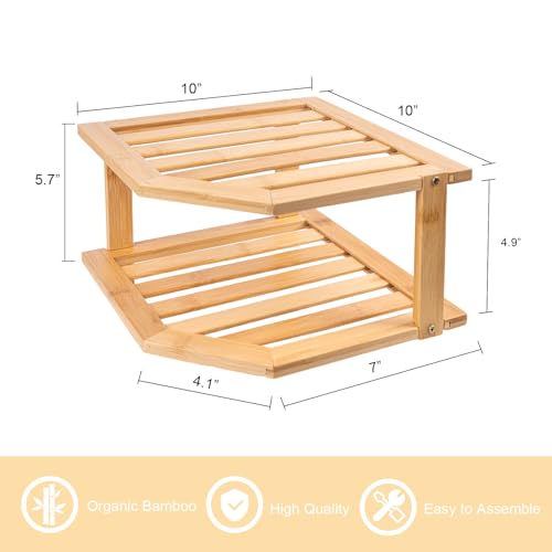 2-Tier Bamboo Corner Kitchen Shelf, Plate Organizer and Countertop Rack