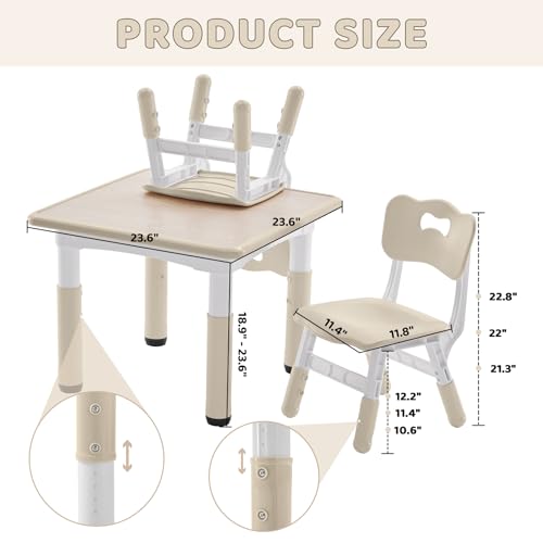 Adjustable Kids Table and 2 Chairs Set - Wipeable Activity Desk for Toddlers