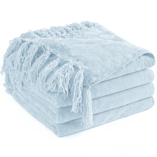 Chenille Throw Blanket 50x60, Soft Lightweight Boho Fringe Blanket