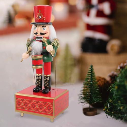 Wooden Nutcracker Music Box - Handmade Christmas Soldier Figurine, 11 Inch Holiday Decor
