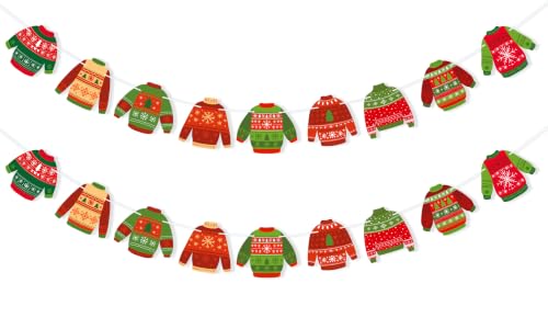 Christmas Ugly Sweater Banner Party Decorations - 2 Strands, 18 Cutouts