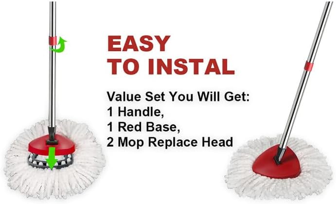 OCedar EasyWring Spin Mop Replacement Set - 2 Mop Heads, 1 Base & Adjustable Handle (30-58in) - White