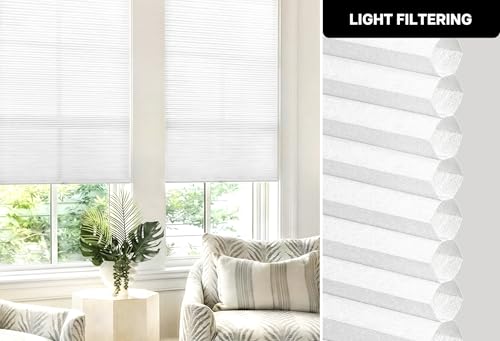 No-Drill Cordless Cellular Shades - 46" W x 48" H White Honeycomb Blinds