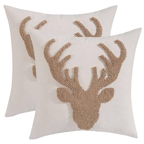 LUOYEHK Caramel Reindeer Christmas Pillow Covers 18x18 Set of 2 Rustic Holiday Decor