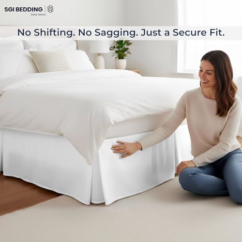 Queen Size Pleated Bed Skirt - 18 Inch Drop Microfiber Dust Ruffle (White)