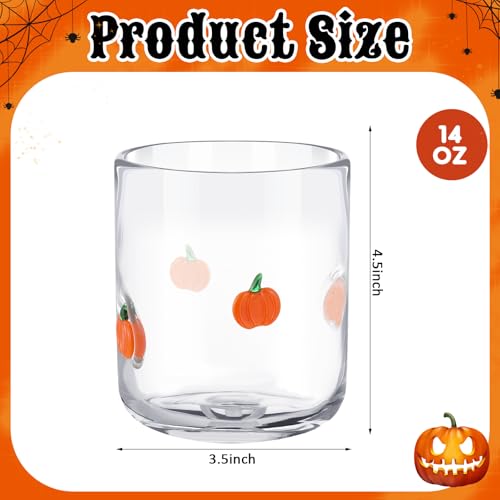 14oz Pumpkin Icon Stemless Glass Cups - Set of 2 Fall Holiday Drinkware
