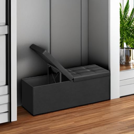 43.3-Inch Folding Storage Ottoman Bench with Flipping Lid - Black