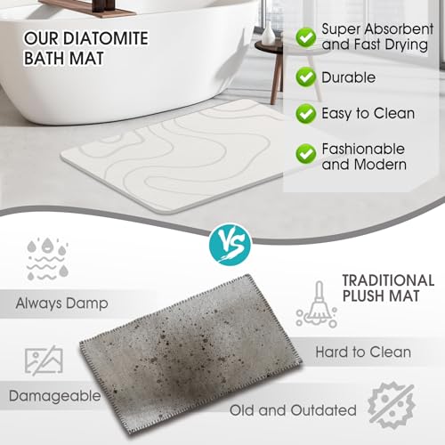 ZIKIBL Stone Bath Mat, Quick Dry Diatomaceous Earth Shower Mat White