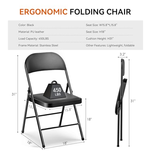 Heavy-Duty Padded Folding Chair with Steel Frame, Black