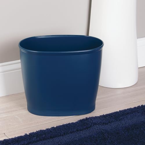 Slim Plastic Bathroom Trash Can, Navy Blue - Small 2.1 Gallon Waste Basket for Bedroom, Office, and Dorm