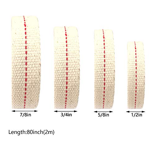 Flat Cotton Oil Lamp Wicks - 4 Rolls (1/2, 5/8, 3/4 & 7/8 Inch x 6.5 ft)