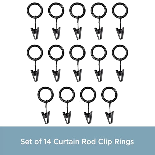 Small Curtain Clip Rings for 1/2-Inch Rods, 14-Pack, Black Metal