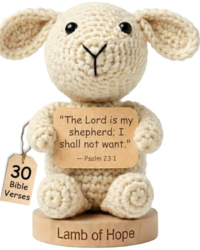 Crochet Lamb Bible Verse Card Holder with 30 Scripture Prayer Cards