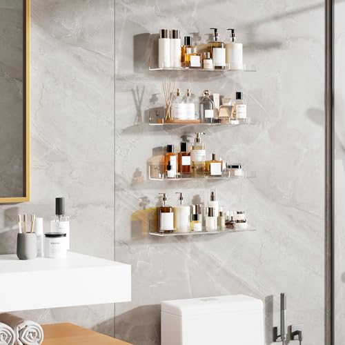 15-Inch Clear Acrylic Floating Wall Shelves - 4 Pack Display Organizer
