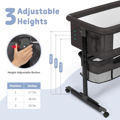 3-in-1 Baby Bedside Sleeper Bassinet with Wheels & Rocking Mode - Gray
