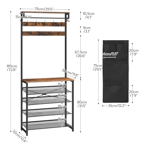 Industrial Hall Tree with Bench, Entryway Coat Rack and Shoe Storage