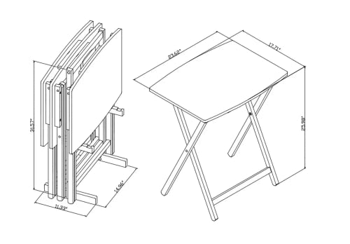 5-Piece Oversized Folding TV Tray Table Set with Storage Stand, Rustic Grey