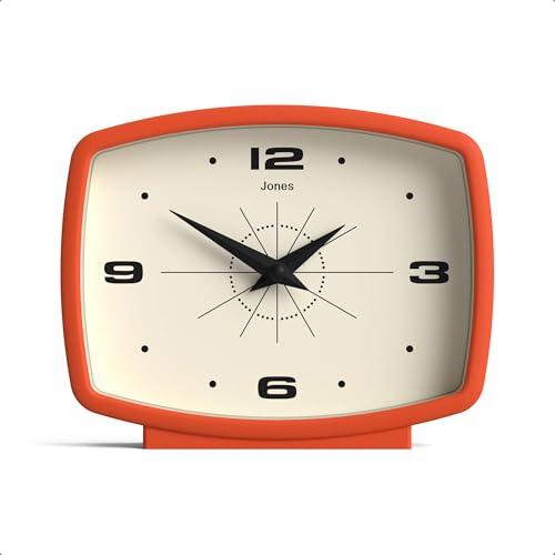 Retro Rectangular Desk Clock, Mid-Century Style Orange Table Clock