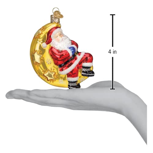 Moonlight Santa Glass Ornament on Crescent Moon - Old World Christmas, Moonlight Santa
