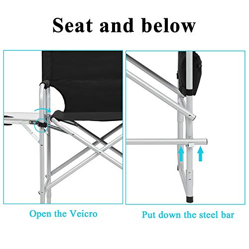 Portable 26-Inch Folding Director Chair with Side Table and Storage Bag