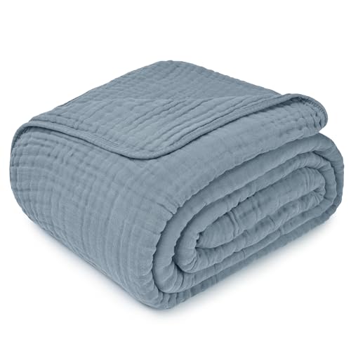 Comfy Cubs 6-Layer Muslin Cotton King Blanket, Pacific Blue (108x90")