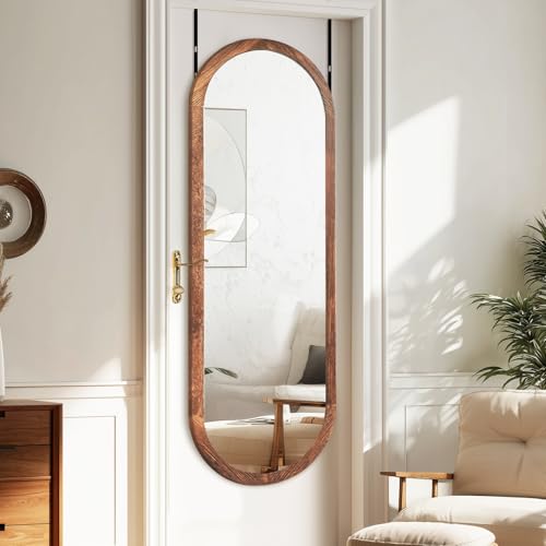 48x16 Inch Oval Full Length Wall Mirror with Solid Wood Frame