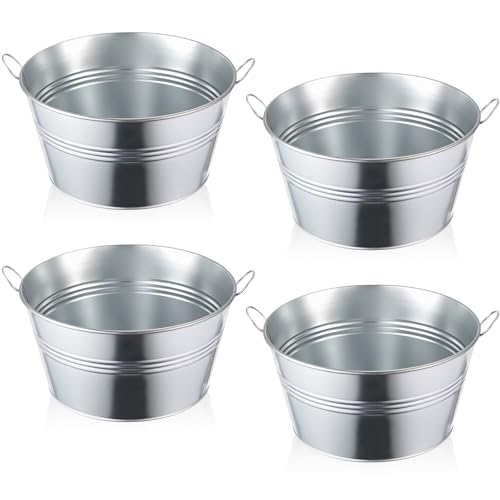 4 Pack 1 Gallon Galvanized Metal Buckets with Handles - Small Farmhouse Decor