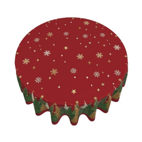 GOLIANDA Christmas Red Green Gold Tree Round Tablecloth 70 Inch Winter Snowflake Decorative Cover