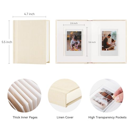 Mini Photo Album for 2x3 Inch Film with Memo Writing Space, Linen Cover