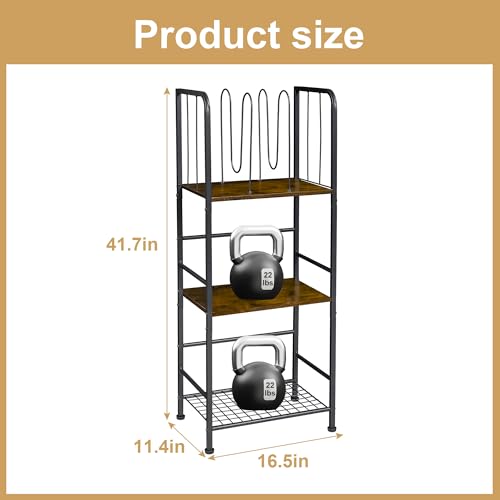 3-Tier Freestanding Bathroom Towel Rack Stand with Rustic Wood Shelf