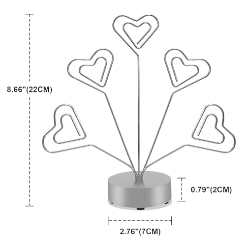 Heart-Shaped Photo Tree Holder with 5 Branches, Silver Desktop Display Stand