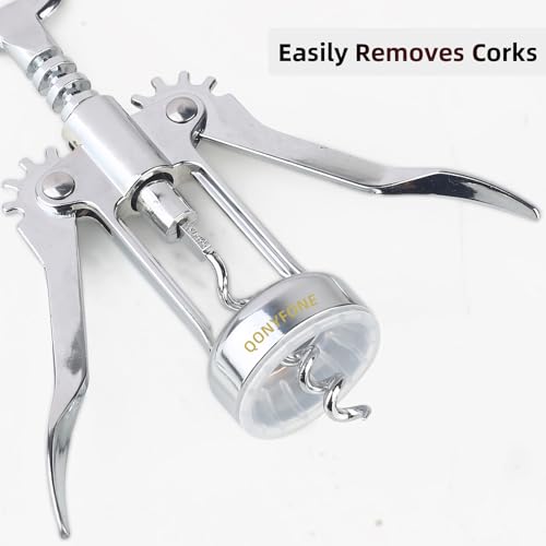 QONYFONE Silver Wing Corkscrew with Bottle Opener - Premium Zinc Alloy
