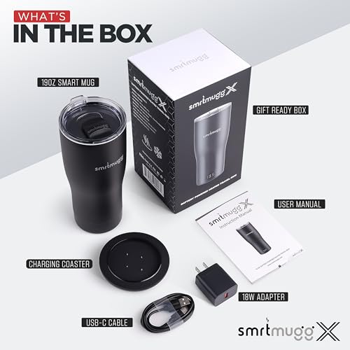 SmrtMugg X Heated Coffee Mug 19oz Black with LCD Screen & 8-Hour Battery