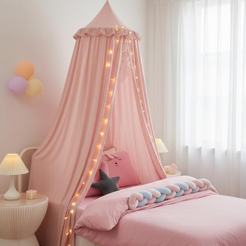 Large Princess Bed Canopy for Girls, Ruffled Edge Play Tent for Bedroom