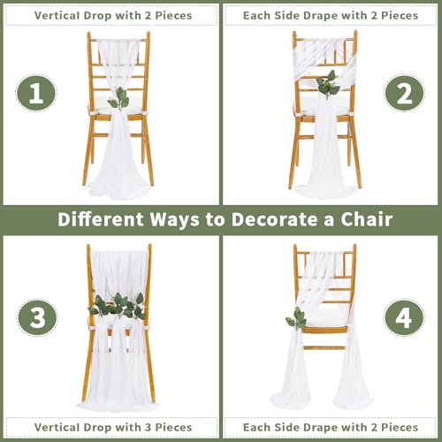24 Pack White Chair Sashes for Wedding Aisle Decorations - 8ft Long Draping Fabric