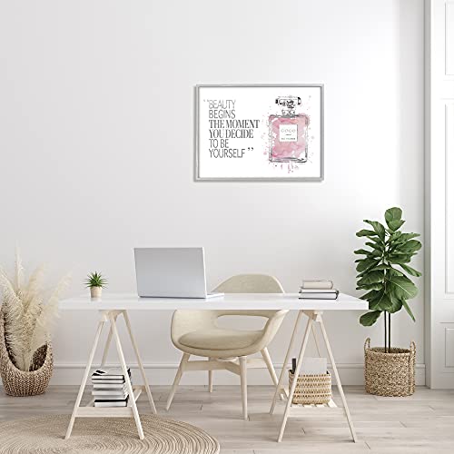 Stupell Industries Beauty Begins Fashion Perfume, Design by Amanda Greenwood Gray Framed Wall Art, 24 x 30, Pink