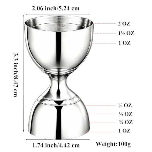 Pafusen 1 Pack Silver Professional Double-Sided Stainless Steel Bartender Jigger - 1oz & 2oz Mixology Measuring Tool