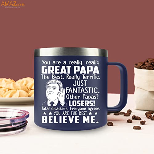 GREAT PAPA Insulated 14oz Stainless Steel Mug - Gifts for Dad Grandpa from Daughter Son Kids