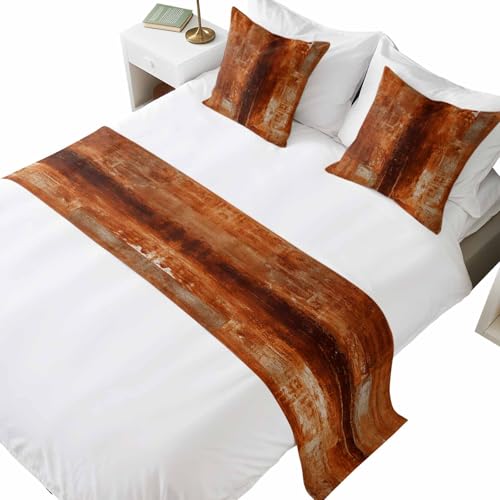Burnt Orange Bed Runner and Pillow Covers Set - Abstract Art Queen Bed Scarf